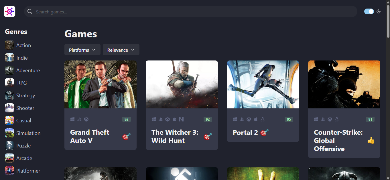 Screenshot of Game Hub